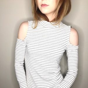 White and grey striped long sleeve top